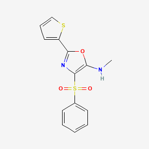 molecular formula C14H12N2O3S2 B2901732 4-(benzenesulfonyl)-N-methyl-2-thiophen-2-yl-1,3-oxazol-5-amine CAS No. 342433-30-1