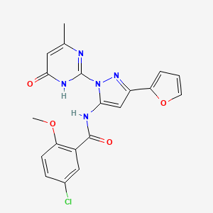 molecular formula C20H16ClN5O4 B2901738 5-chloro-N-(3-(furan-2-yl)-1-(4-methyl-6-oxo-1,6-dihydropyrimidin-2-yl)-1H-pyrazol-5-yl)-2-methoxybenzamide CAS No. 1207016-66-7
