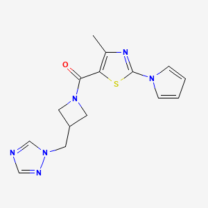 molecular formula C15H16N6OS B2901743 (3-((1H-1,2,4-triazol-1-yl)methyl)azetidin-1-yl)(4-methyl-2-(1H-pyrrol-1-yl)thiazol-5-yl)methanone CAS No. 2309588-87-0
