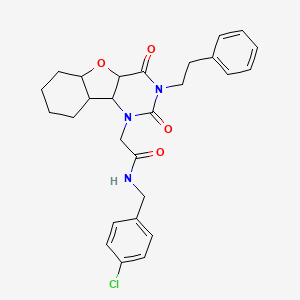 molecular formula C27H22ClN3O4 B2901747 N-[(4-chlorophenyl)methyl]-2-[4,6-dioxo-5-(2-phenylethyl)-8-oxa-3,5-diazatricyclo[7.4.0.0^{2,7}]trideca-1(9),2(7),10,12-tetraen-3-yl]acetamide CAS No. 1326931-78-5