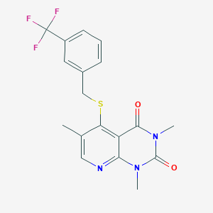 molecular formula C18H16F3N3O2S B2901749 1,3,6-trimethyl-5-((3-(trifluoromethyl)benzyl)thio)pyrido[2,3-d]pyrimidine-2,4(1H,3H)-dione CAS No. 899747-45-6