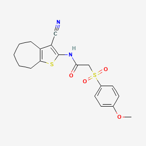 molecular formula C19H20N2O4S2 B2901758 N-(3-cyano-5,6,7,8-tetrahydro-4H-cyclohepta[b]thiophen-2-yl)-2-((4-methoxyphenyl)sulfonyl)acetamide CAS No. 941951-75-3