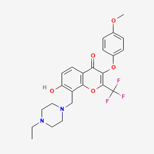 molecular formula C24H25F3N2O5 B2901766 8-[(4-Ethylpiperazin-1-yl)methyl]-7-hydroxy-3-(4-methoxyphenoxy)-2-(trifluoromethyl)chromen-4-one CAS No. 847270-95-5