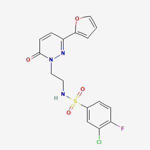 molecular formula C16H13ClFN3O4S B2901789 3-chloro-4-fluoro-N-(2-(3-(furan-2-yl)-6-oxopyridazin-1(6H)-yl)ethyl)benzenesulfonamide CAS No. 946264-20-6