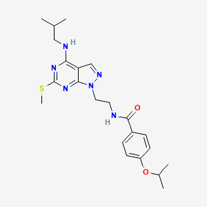 molecular formula C22H30N6O2S B2901793 N-(2-(4-(isobutylamino)-6-(methylthio)-1H-pyrazolo[3,4-d]pyrimidin-1-yl)ethyl)-4-isopropoxybenzamide CAS No. 941985-35-9
