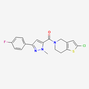 molecular formula C18H15ClFN3OS B2901801 (2-chloro-6,7-dihydrothieno[3,2-c]pyridin-5(4H)-yl)(3-(4-fluorophenyl)-1-methyl-1H-pyrazol-5-yl)methanone CAS No. 2034416-92-5