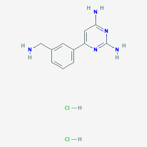 molecular formula C11H15Cl2N5 B2901808 6-[3-(Aminomethyl)phenyl]pyrimidine-2,4-diamine;dihydrochloride CAS No. 2377032-30-7