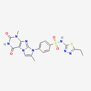 molecular formula C19H18N8O4S2 B2901844 4-(1,7-dimethyl-2,4-dioxo-3,4-dihydro-1H-imidazo[2,1-f]purin-8(2H)-yl)-N-(5-ethyl-1,3,4-thiadiazol-2-yl)benzenesulfonamide CAS No. 898422-90-7