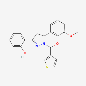molecular formula C21H18N2O3S B2901849 2-(7-methoxy-5-(thiophen-3-yl)-5,10b-dihydro-1H-benzo[e]pyrazolo[1,5-c][1,3]oxazin-2-yl)phenol CAS No. 899746-70-4