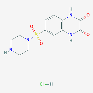 molecular formula C12H15ClN4O4S B2901852 6-(Piperazin-1-ylsulfonyl)-1,4-dihydroquinoxaline-2,3-dione hydrochloride CAS No. 1170179-68-6