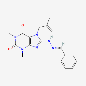 molecular formula C18H20N6O2 B2901869 1,3-dimethyl-7-(2-methylprop-2-en-1-yl)-8-[2-(phenylmethylidene)hydrazin-1-yl]-2,3,6,7-tetrahydro-1H-purine-2,6-dione CAS No. 374094-65-2