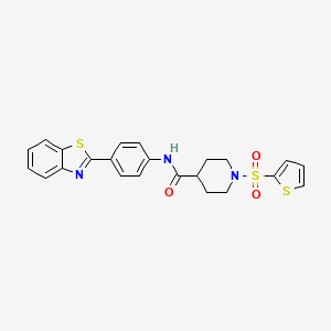molecular formula C23H21N3O3S3 B2901873 N-[4-(1,3-benzothiazol-2-yl)phenyl]-1-(thiophene-2-sulfonyl)piperidine-4-carboxamide CAS No. 899732-09-3