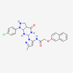 molecular formula C27H20ClN7O3 B2901885 N-{1-[1-(4-chlorophenyl)-4-oxo-1H,4H,5H-pyrazolo[3,4-d]pyrimidin-6-yl]-3-methyl-1H-pyrazol-5-yl}-2-(naphthalen-2-yloxy)acetamide CAS No. 1172422-54-6