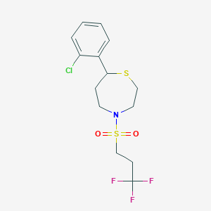 molecular formula C14H17ClF3NO2S2 B2901892 7-(2-Chlorophenyl)-4-((3,3,3-trifluoropropyl)sulfonyl)-1,4-thiazepane CAS No. 1798529-19-7
