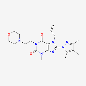 molecular formula C21H29N7O3 B2901900 3-Methyl-1-(2-morpholin-4-ylethyl)-7-prop-2-enyl-8-(3,4,5-trimethylpyrazolyl)-1,3,7-trihydropurine-2,6-dione CAS No. 1014049-89-8