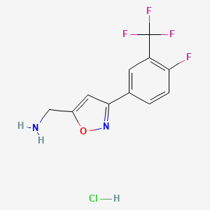 molecular formula C11H9ClF4N2O B2901902 [3-[4-Fluoro-3-(trifluoromethyl)phenyl]-1,2-oxazol-5-yl]methanamine;hydrochloride CAS No. 1883698-79-0