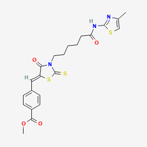 molecular formula C22H23N3O4S3 B2901909 (Z)-methyl 4-((3-(6-((4-methylthiazol-2-yl)amino)-6-oxohexyl)-4-oxo-2-thioxothiazolidin-5-ylidene)methyl)benzoate CAS No. 613225-65-3