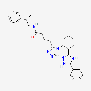 molecular formula C29H27N7O B2901912 4-{9-phenyl-2,4,5,7,8,10-hexaazatetracyclo[10.4.0.0^{2,6}.0^{7,11}]hexadeca-1(16),3,5,8,10,12,14-heptaen-3-yl}-N-(2-phenylpropyl)butanamide CAS No. 902291-06-9