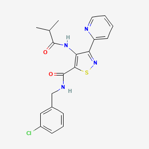 molecular formula C20H19ClN4O2S B2901935 N-(3-chlorobenzyl)-4-(isobutyrylamino)-3-pyridin-2-ylisothiazole-5-carboxamide CAS No. 1251627-54-9