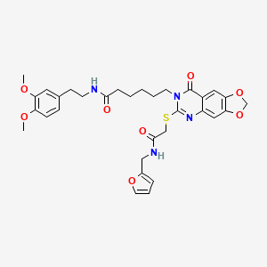 molecular formula C32H36N4O8S B2901938 N-(3,4-dimethoxyphenethyl)-6-(6-((2-((furan-2-ylmethyl)amino)-2-oxoethyl)thio)-8-oxo-[1,3]dioxolo[4,5-g]quinazolin-7(8H)-yl)hexanamide CAS No. 688061-68-9