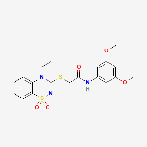 molecular formula C19H21N3O5S2 B2901941 N-(3,5-dimethoxyphenyl)-2-((4-ethyl-1,1-dioxido-4H-benzo[e][1,2,4]thiadiazin-3-yl)thio)acetamide CAS No. 1030090-24-4