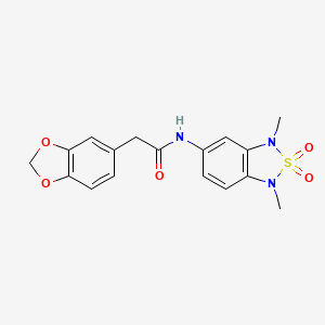 molecular formula C17H17N3O5S B2901969 2-(benzo[d][1,3]dioxol-5-yl)-N-(1,3-dimethyl-2,2-dioxido-1,3-dihydrobenzo[c][1,2,5]thiadiazol-5-yl)acetamide CAS No. 2034483-73-1
