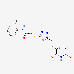 molecular formula C20H23N5O4S B2901971 N-(2-ethyl-6-methylphenyl)-2-((5-(2-(6-methyl-2,4-dioxo-1,2,3,4-tetrahydropyrimidin-5-yl)ethyl)-1,3,4-oxadiazol-2-yl)thio)acetamide CAS No. 1170371-95-5