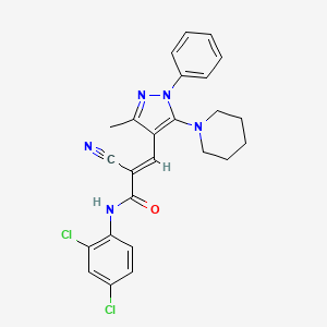 molecular formula C25H23Cl2N5O B2902008 (E)-2-cyano-N-(2,4-dichlorophenyl)-3-(3-methyl-1-phenyl-5-piperidin-1-ylpyrazol-4-yl)prop-2-enamide CAS No. 882233-95-6