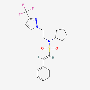 molecular formula C19H22F3N3O2S B2902011 (E)-N-cyclopentyl-2-phenyl-N-(2-(3-(trifluoromethyl)-1H-pyrazol-1-yl)ethyl)ethenesulfonamide CAS No. 2034891-96-6