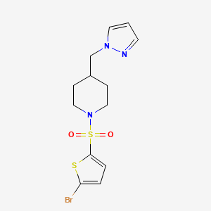 molecular formula C13H16BrN3O2S2 B2902020 4-((1H-pyrazol-1-yl)methyl)-1-((5-bromothiophen-2-yl)sulfonyl)piperidine CAS No. 1421509-90-1