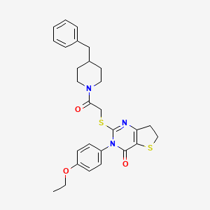 molecular formula C28H31N3O3S2 B2902031 2-[2-(4-Benzylpiperidin-1-yl)-2-oxoethyl]sulfanyl-3-(4-ethoxyphenyl)-6,7-dihydrothieno[3,2-d]pyrimidin-4-one CAS No. 362501-93-7