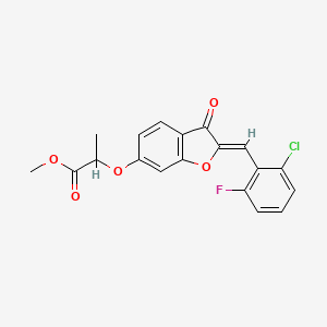 molecular formula C19H14ClFO5 B2902033 (Z)-methyl 2-((2-(2-chloro-6-fluorobenzylidene)-3-oxo-2,3-dihydrobenzofuran-6-yl)oxy)propanoate CAS No. 845800-41-1