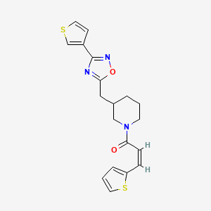 molecular formula C19H19N3O2S2 B2902041 (Z)-3-(thiophen-2-yl)-1-(3-((3-(thiophen-3-yl)-1,2,4-oxadiazol-5-yl)methyl)piperidin-1-yl)prop-2-en-1-one CAS No. 1706500-57-3