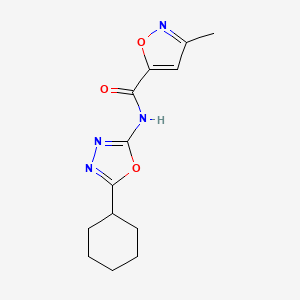 molecular formula C13H16N4O3 B2902046 N-(5-cyclohexyl-1,3,4-oxadiazol-2-yl)-3-methylisoxazole-5-carboxamide CAS No. 946205-53-4