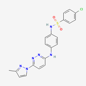 molecular formula C20H17ClN6O2S B2902051 4-chloro-N-(4-((6-(3-methyl-1H-pyrazol-1-yl)pyridazin-3-yl)amino)phenyl)benzenesulfonamide CAS No. 1014045-79-4