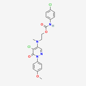 molecular formula C21H20Cl2N4O4 B2902056 2-((5-Chloro-1-(4-methoxyphenyl)-6-oxo-1,6-dihydro-4-pyridazinyl)(methyl)amino)ethyl N-(4-chlorophenyl)carbamate CAS No. 477867-37-1