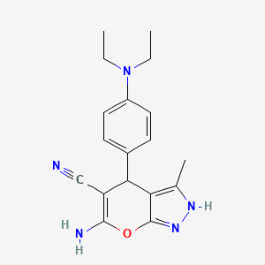 molecular formula C18H21N5O B2902076 6-Amino-4-[4-(diethylamino)phenyl]-3-methyl-1,4-dihydropyrano[2,3-c]pyrazole-5-carbonitrile CAS No. 89607-45-4