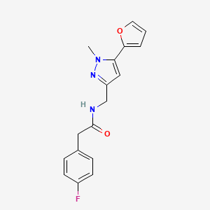 molecular formula C17H16FN3O2 B2902081 2-(4-fluorophenyl)-N-((5-(furan-2-yl)-1-methyl-1H-pyrazol-3-yl)methyl)acetamide CAS No. 1421505-02-3