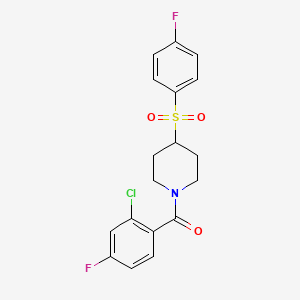 molecular formula C18H16ClF2NO3S B2902097 (2-Chloro-4-fluorophenyl)(4-((4-fluorophenyl)sulfonyl)piperidin-1-yl)methanone CAS No. 1797687-06-9