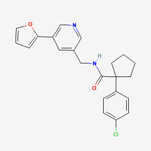 molecular formula C22H21ClN2O2 B2902098 1-(4-chlorophenyl)-N-((5-(furan-2-yl)pyridin-3-yl)methyl)cyclopentanecarboxamide CAS No. 2034384-77-3