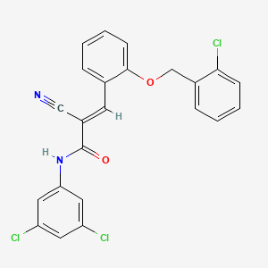molecular formula C23H15Cl3N2O2 B2902100 (E)-3-[2-[(2-chlorophenyl)methoxy]phenyl]-2-cyano-N-(3,5-dichlorophenyl)prop-2-enamide CAS No. 380476-16-4