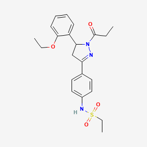molecular formula C22H27N3O4S B2902130 N-(4-(5-(2-ethoxyphenyl)-1-propionyl-4,5-dihydro-1H-pyrazol-3-yl)phenyl)ethanesulfonamide CAS No. 852141-40-3