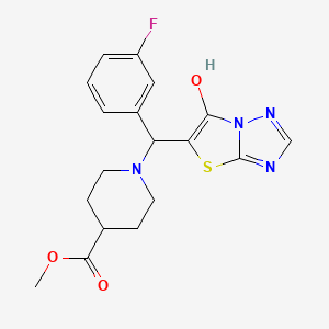 molecular formula C18H19FN4O3S B2902134 Methyl 1-((3-fluorophenyl)(6-hydroxythiazolo[3,2-b][1,2,4]triazol-5-yl)methyl)piperidine-4-carboxylate CAS No. 868219-93-6