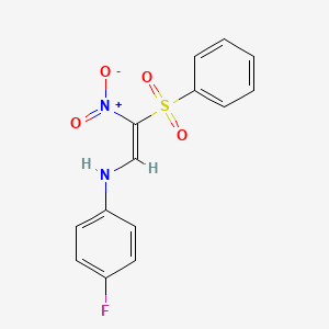 molecular formula C14H11FN2O4S B2902149 N-[(E)-2-(benzenesulfonyl)-2-nitroethenyl]-4-fluoroaniline CAS No. 321433-82-3