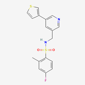 4-fluoro-2-methyl-N-((5-(thiophen-3-yl)pyridin-3-yl)methyl)benzenesulfonamide