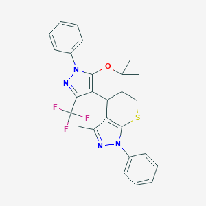 5,5,10-trimethyl-3,8-diphenyl-1-(trifluoromethyl)-5a,6,8,10b-tetrahydro-3H,5H-pyrazolo[4'',3'':5',6']pyrano[4',3':4,5]thiopyrano[2,3-c]pyrazole