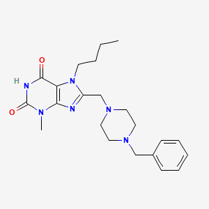 molecular formula C22H30N6O2 B2902178 8-[(4-Benzylpiperazin-1-yl)methyl]-7-butyl-3-methylpurine-2,6-dione CAS No. 847407-46-9