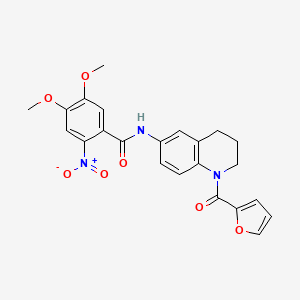 molecular formula C23H21N3O7 B2902205 N-(1-(furan-2-carbonyl)-1,2,3,4-tetrahydroquinolin-6-yl)-4,5-dimethoxy-2-nitrobenzamide CAS No. 941944-67-8