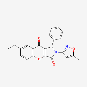 molecular formula C23H18N2O4 B2902208 7-Ethyl-2-(5-methylisoxazol-3-yl)-1-phenyl-1,2-dihydrochromeno[2,3-c]pyrrole-3,9-dione CAS No. 874397-12-3