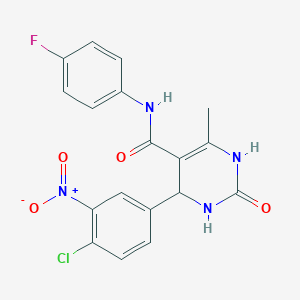 molecular formula C18H14ClFN4O4 B2902209 4-(4-chloro-3-nitrophenyl)-N-(4-fluorophenyl)-6-methyl-2-oxo-1,2,3,4-tetrahydropyrimidine-5-carboxamide CAS No. 537679-40-6